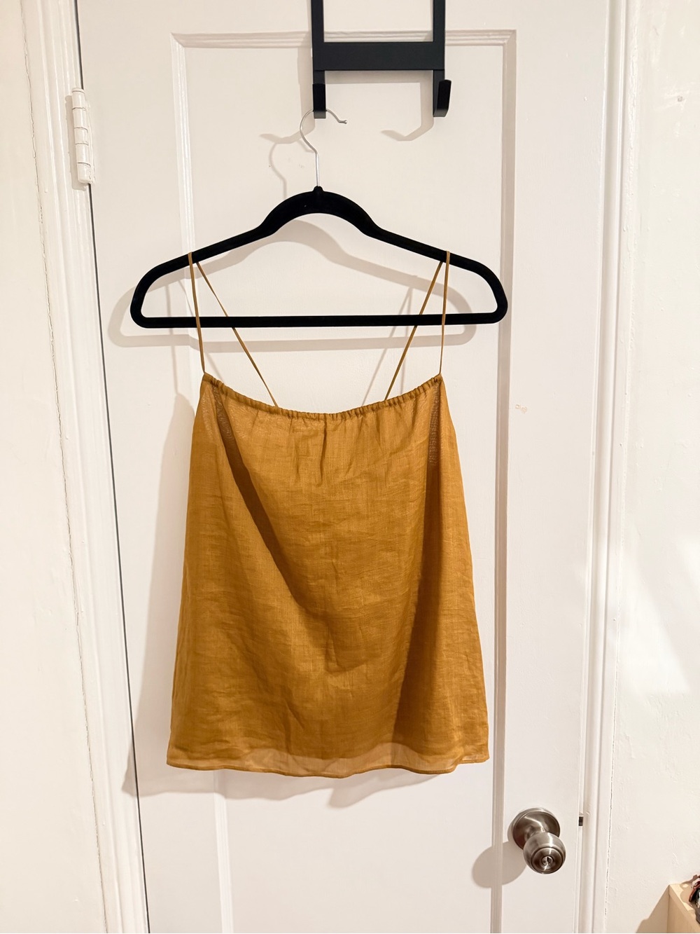 Women’s Mustard Spaghetti Strap Linen Cami Top